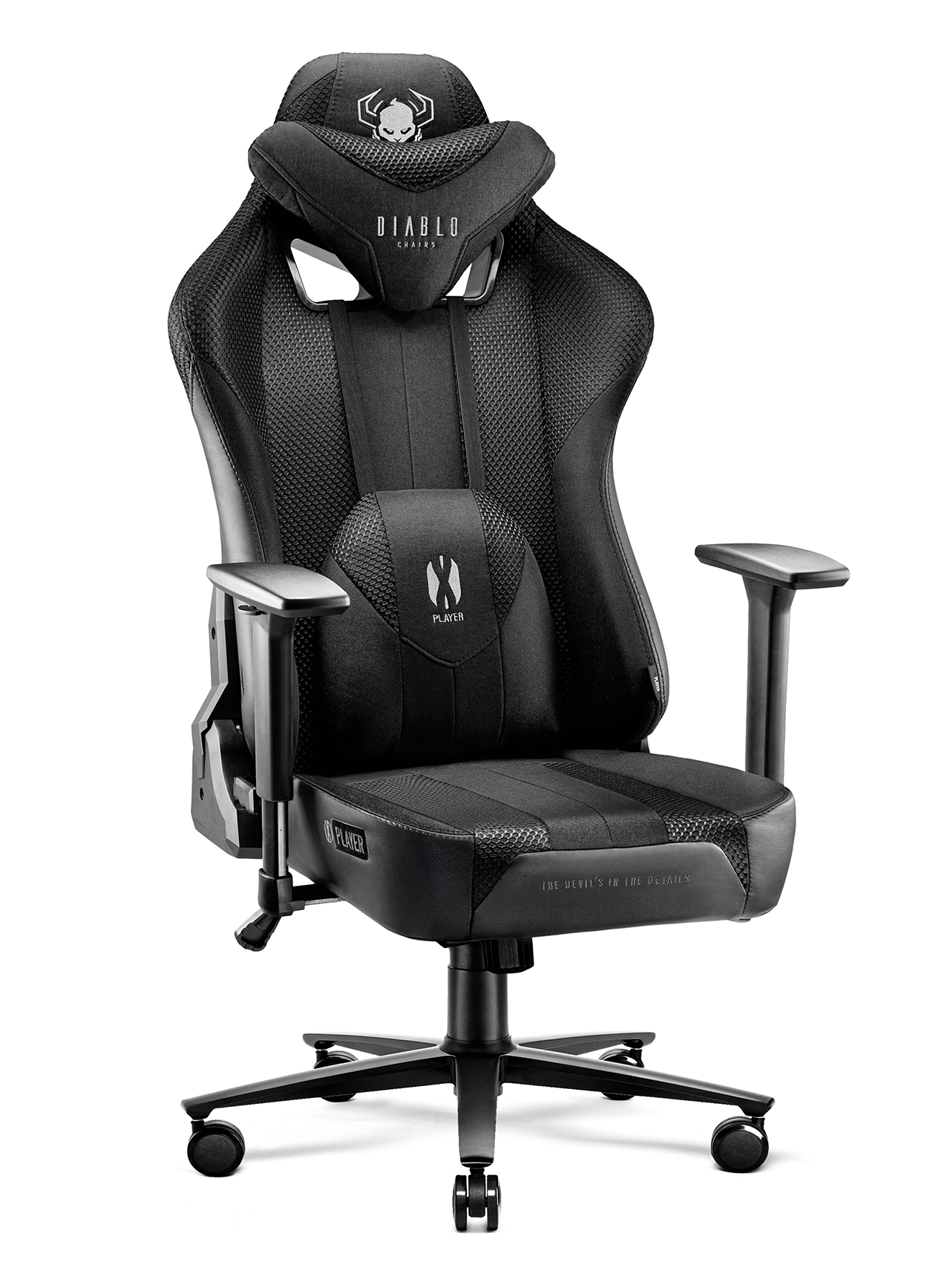 white/black Diablo X-One Gaming Chair Office Desk PC Chair Racing Ergonomic Design Comfortable Armrests Lumbar Head Cushion Leatherette Loadable Up To 150 Kg 