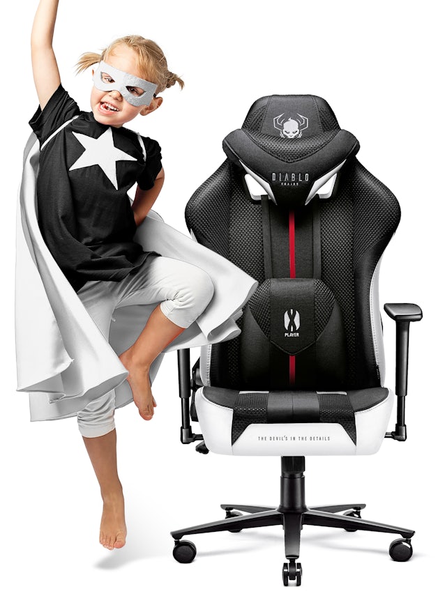 Krzesło do biurka dla dziecka Diablo X-Player 2.0 biało-czarne Kids Size