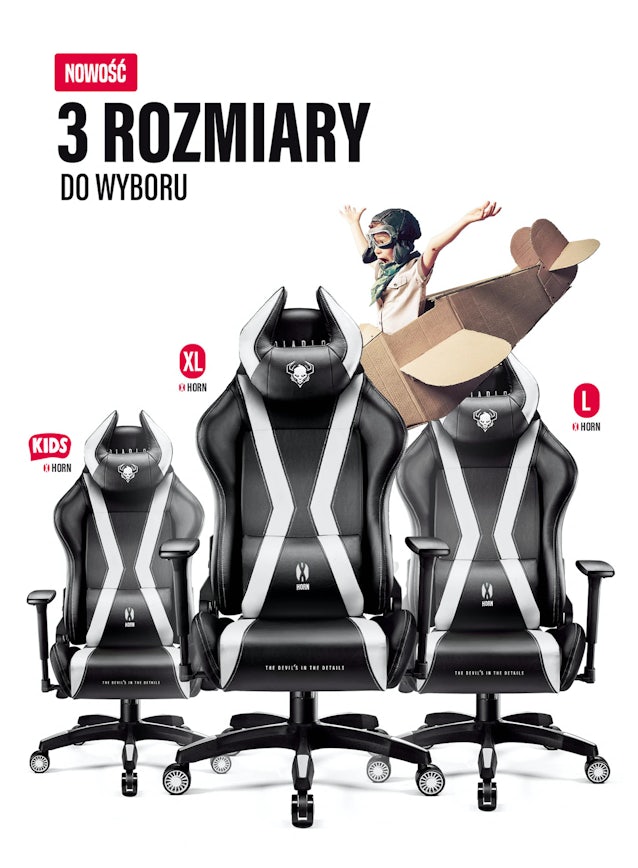 Fotel gamingowy Diablo X-Horn 2.0 King Size: Czarno-biały