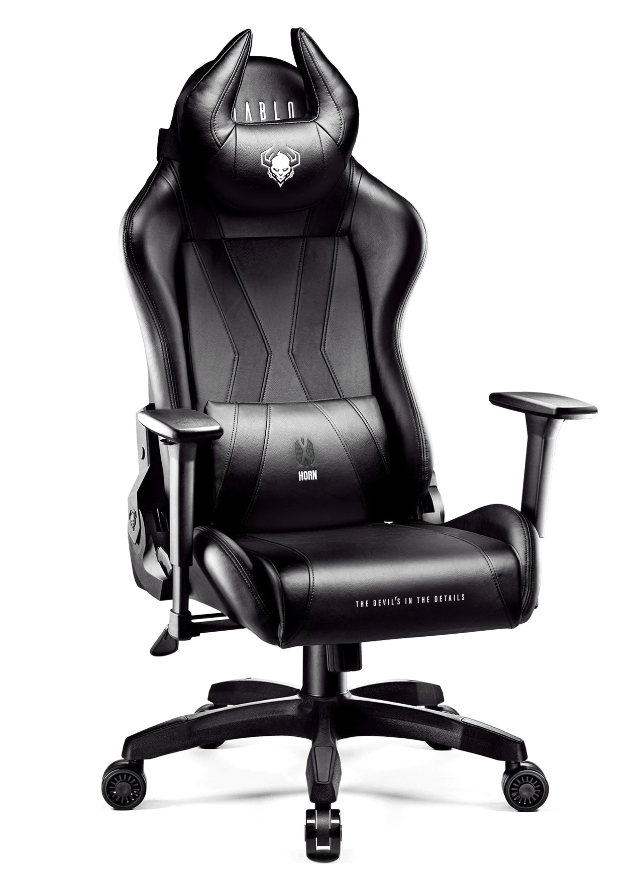 Diablo X-Horn Gaming Chair Office Desk 3D Armrests Ergonomic Design Neck/Lumbar Cushion Faux Leather Tilting Mechanism black-blue, L 