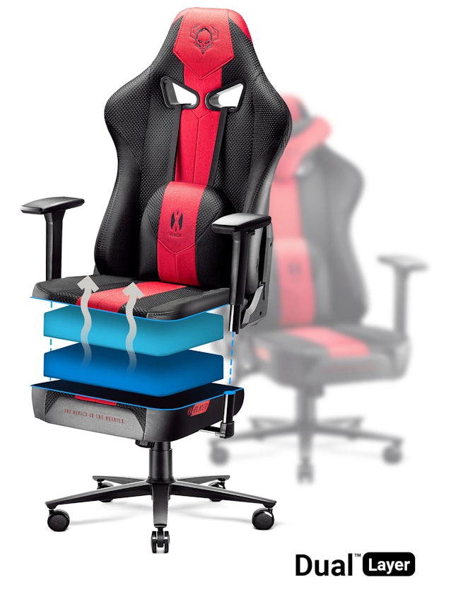 Ігрове комп'ютерне крісло з тканини Diablo X-Player 2.0 Normal Size: малиновий-антрацит