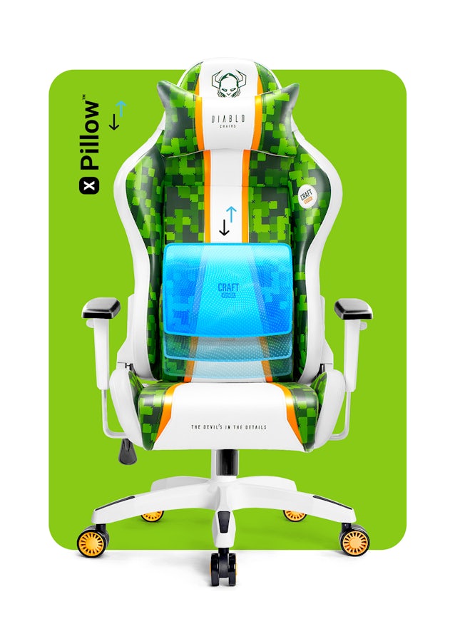 Chaise de gaming Diablo X-One 2.0 Craft; Taille Normale: Blanche-Verte 