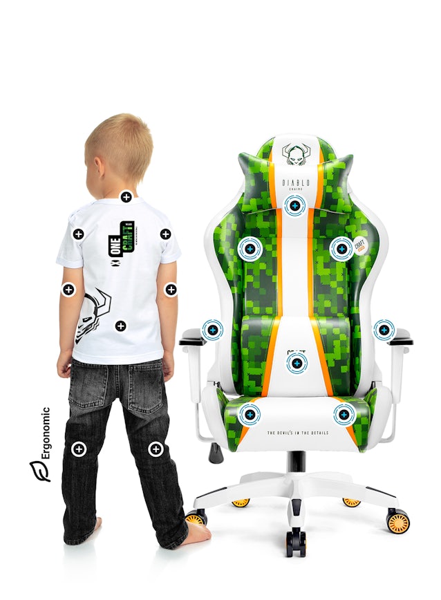 Дитяче ігрове комп'ютерне крісло Diablo X-One 2.0 Kids Size: біло-зелене