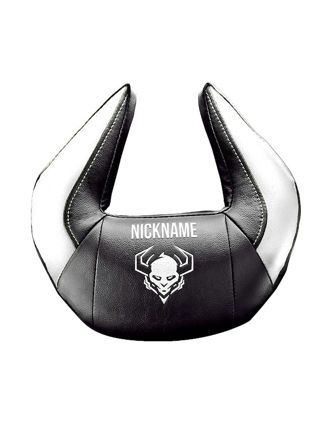 Poduszka zagłówek Diablo Chairs X-Horn ze spersonalizowanym haftem czarno-biała 