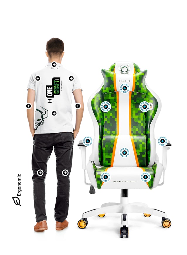 Diablo X-One 2.0 Craft gamer szék King Size: Fehér-zöld Diablochairs