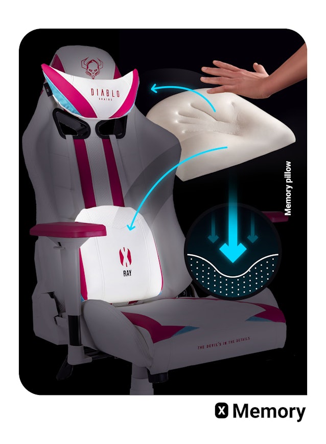 Ігрове коп'ютерне крісло Diablo X-Ray King Size: біло-рожеве