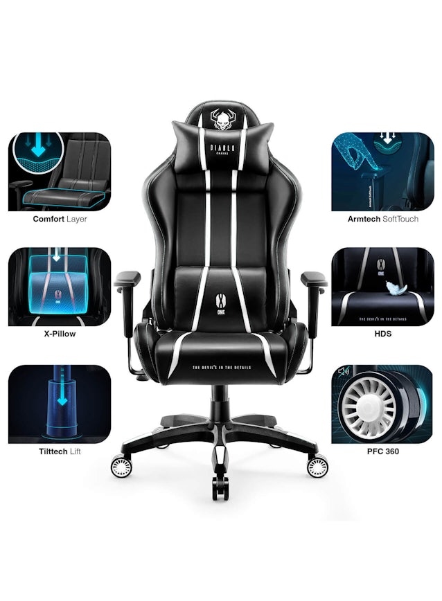 Ігрове комп'ютерне крісло Diablo X-One 2.0 King Size: чорно-біле